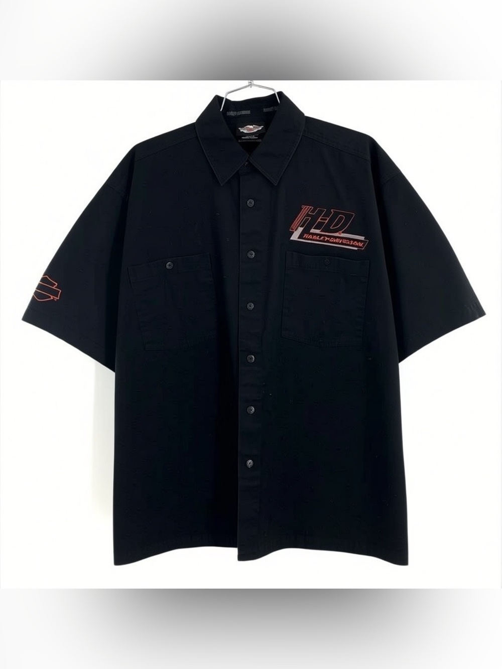 Vintage 90s Harley-Davidson Embroidered Short Sleeve Button Up Work Shirt Sz XL - Picture 2 of 7
